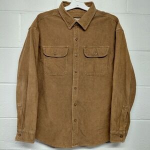 American Eagle Mens LARGE Corduroy Button Down Shirt Tan Long Sleeve